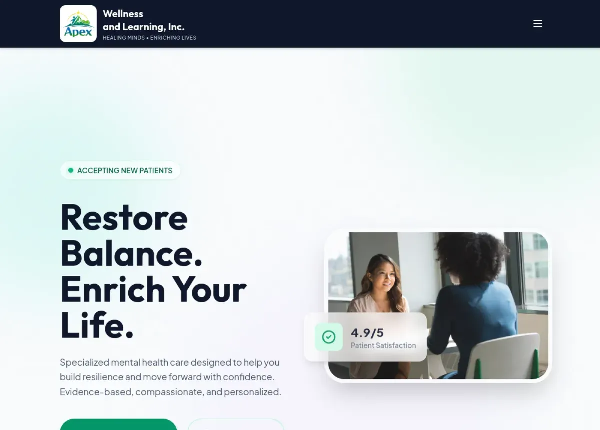 Apex Wellness website designed and developed by HN Coders